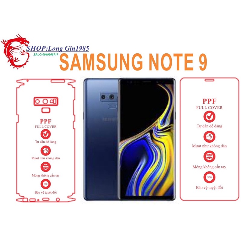 Samsung Note 9 miếng dán trong Ppf mặt sau và mặt trước chống va đập chống trầy xước