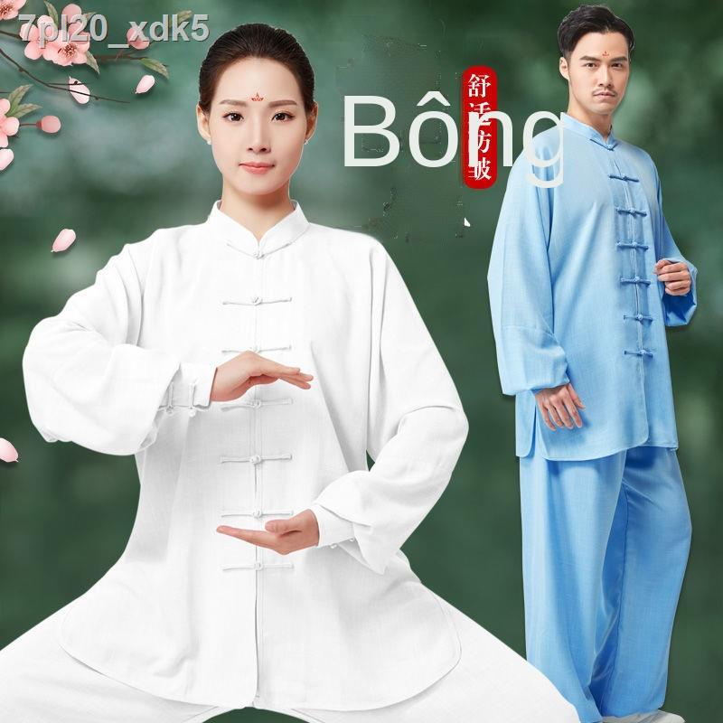 ☸Quần áo Thái cực quyền nữ mùa xuân và thu cotton vải lanh nam biểu diễn võ thuật phong cách Trung