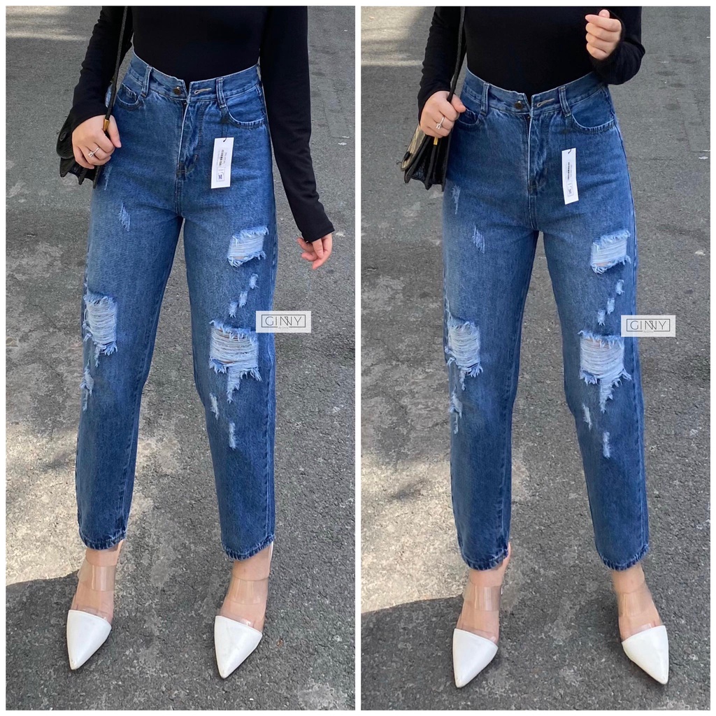 Quần Baggy Nữ Jean Hack Dáng KHA-025 | Quần Baggy Jean Cạp Cao | Vải Jean Wash Xịn | Hàng Đẹp