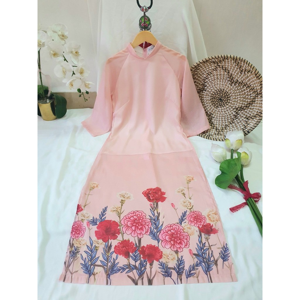 Áo dài hoa 🎀FREESHIP🎀 Set áo dài cách tân họa tiết hoa xinh xắn [ao dai hoa] | BigBuy360 - bigbuy360.vn