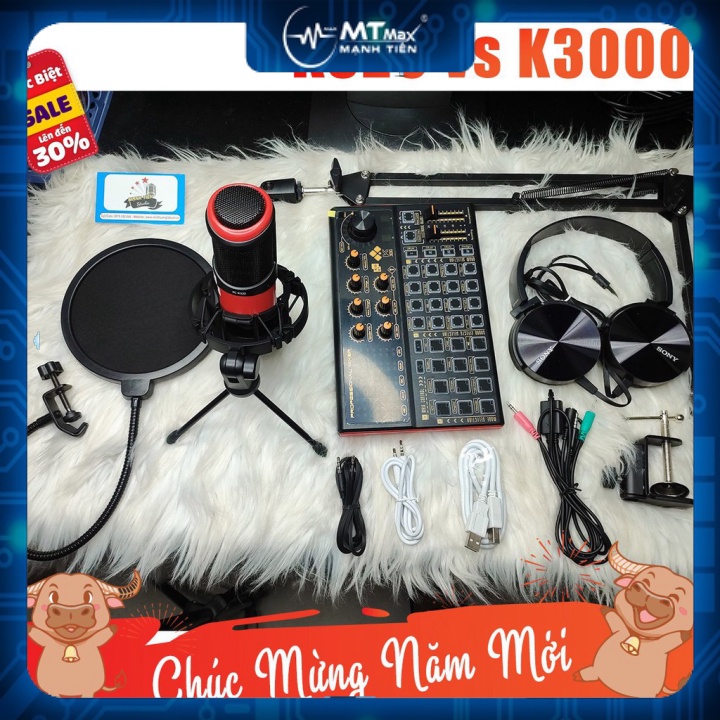 trọn bộ combo micro K320 + sound card K3000 + full phụ kiện livestream karaoke thu âm chuẩn