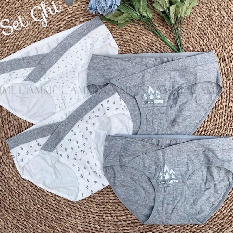 Set 4 Quần lót Bầu cạp chéo cotton kháng khuẩn, co giãn đàn hồi, có size cho mẹ bầu từ 43-85kg - 𝐐𝐋𝟎𝟒