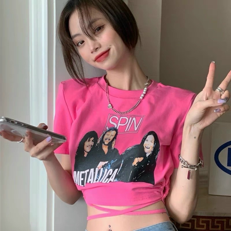 Áo thun croptop buộc eo ba cô gái, Áo croptop thun đan eo nữFREESHIPGB alohashop91