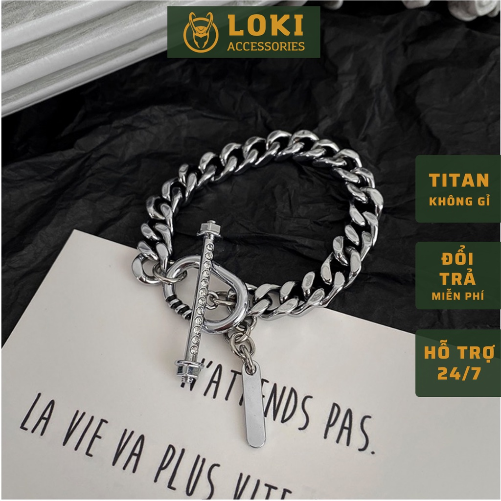 Lắc Tay Nam Cuban Vòng Tay Nam OT Streetwear Hiphop Loki Accessories Màu Bạc Bản To Khóa Cài - Thép Titan Không Gỉ - OT