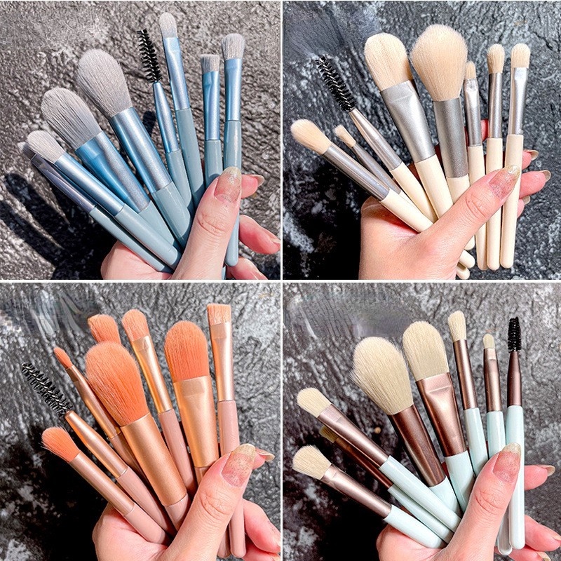 [Hàng mới về] Bộ 8 cây cọ trang điểm màu Morandi mini có cọ chuốt lông mi hai đầu lược 4 màu tùy chọn