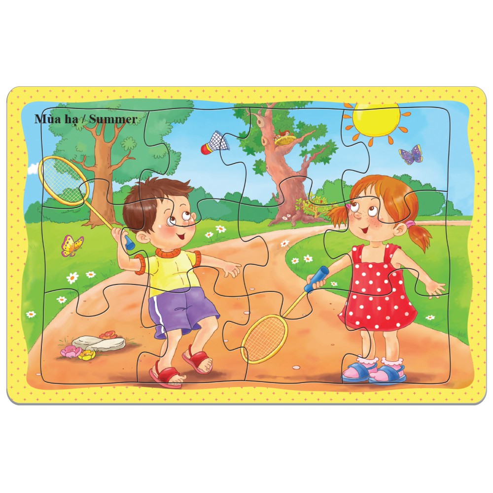 Tranh Xếp hình 12 mảnh: Xe, đông vật, bé yêu. Đồ chơi trí tuệ cho bé từ 3 tuổi. Hàng Việt Nam Chất lượng cao.
