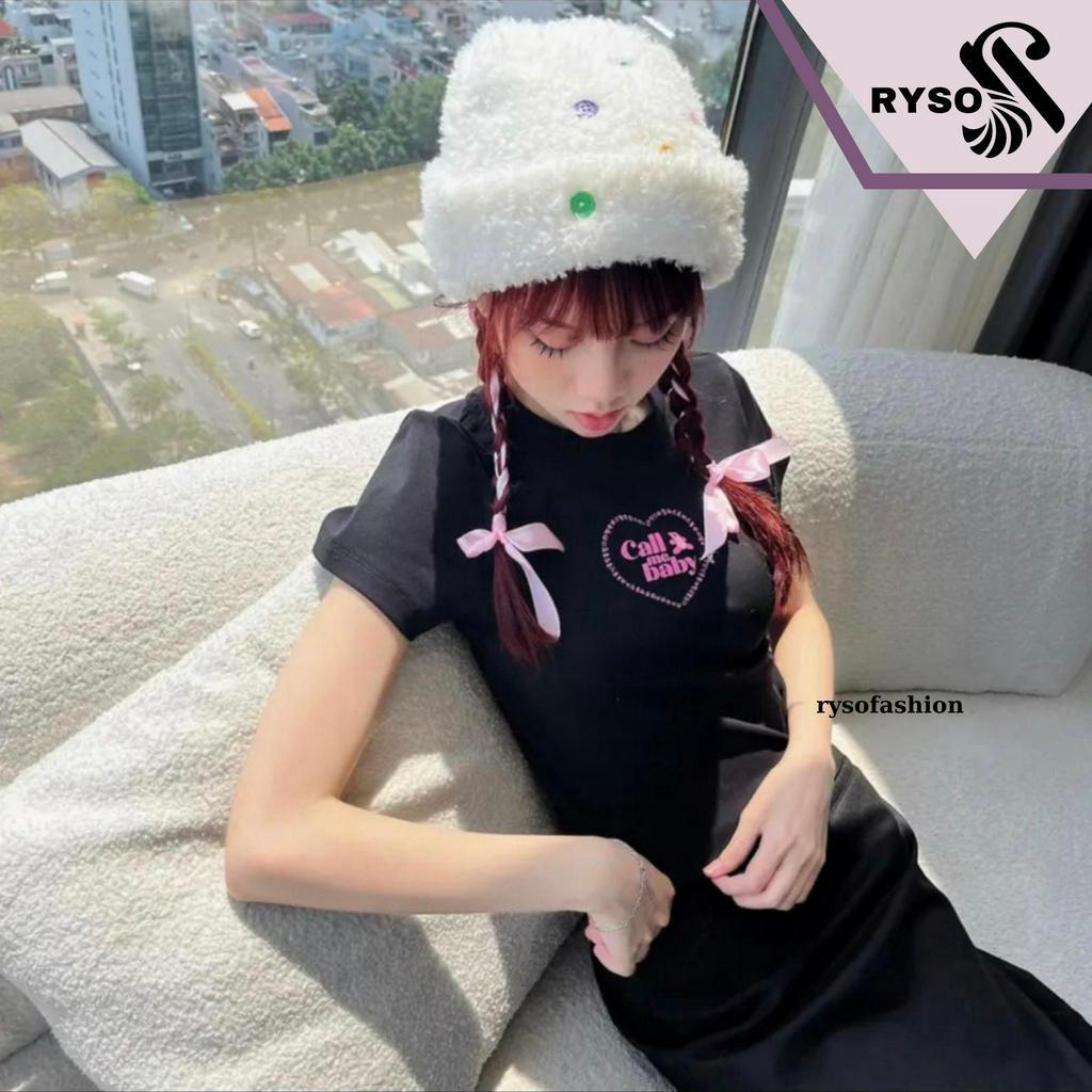 Áo Baby Tee Raplan in hình trái tim chất liệu 100% cotton Form Fit Phối Tay RYSO FASHION