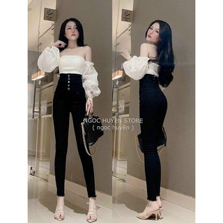 Quần jean nữ cạp cao đan lưng