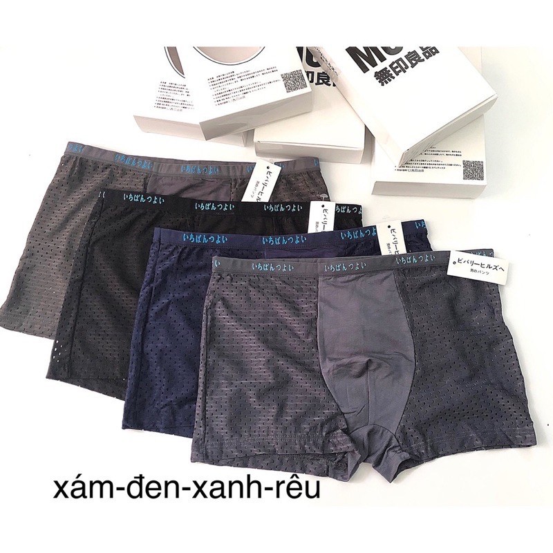 Hộp 4 quần Boxer thông hơi Nhật MUJI (hàng đẹp, chính hãng)