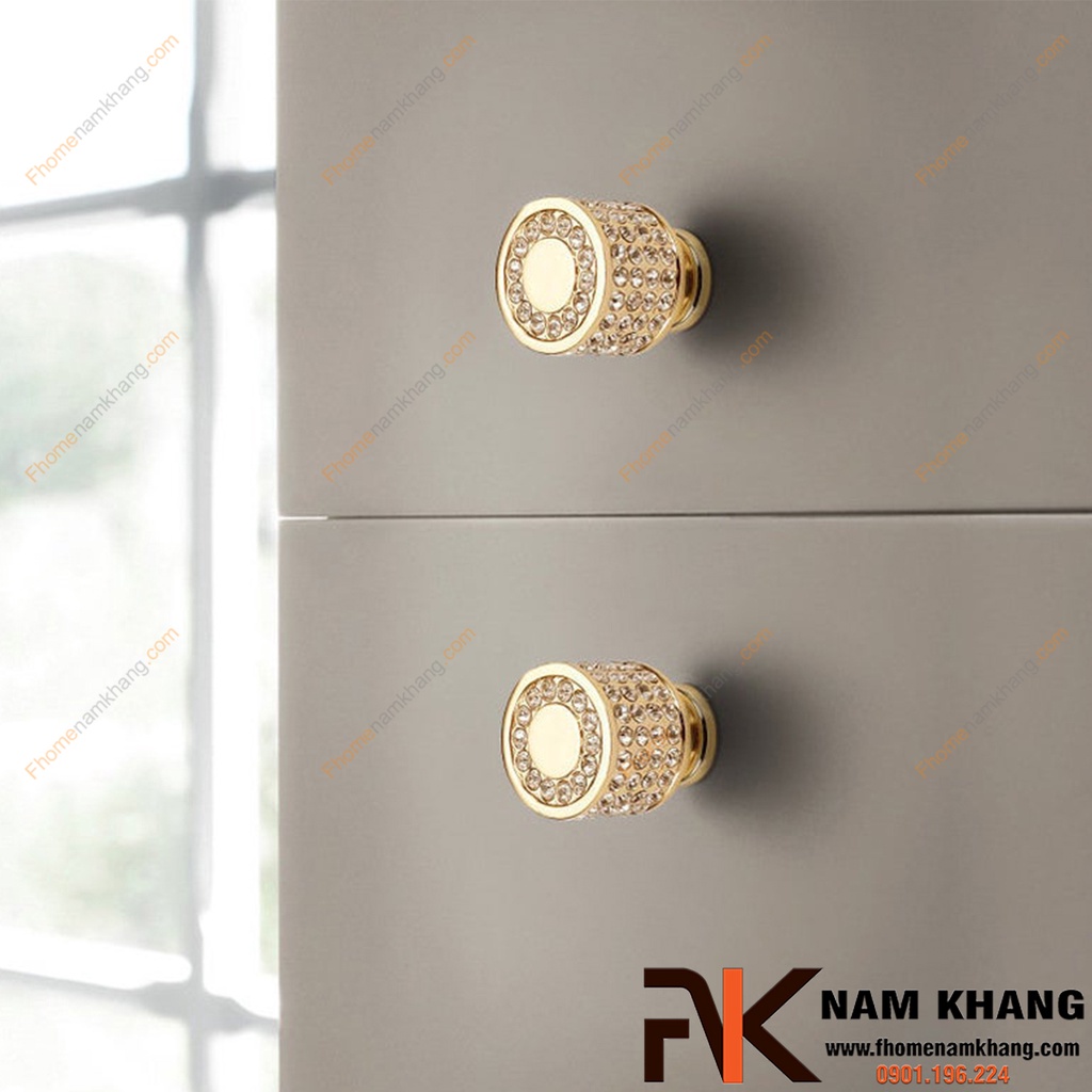 Núm cửa tủ kết hợp đá pha lê NK440V-24K (Màu Vàng)