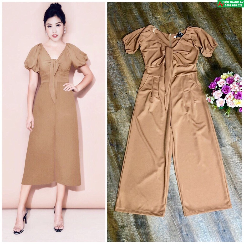 Jumpsuit - Đồ bay lửng ống suông rộng tay phồng cổ tim xinh xắn - AV6247