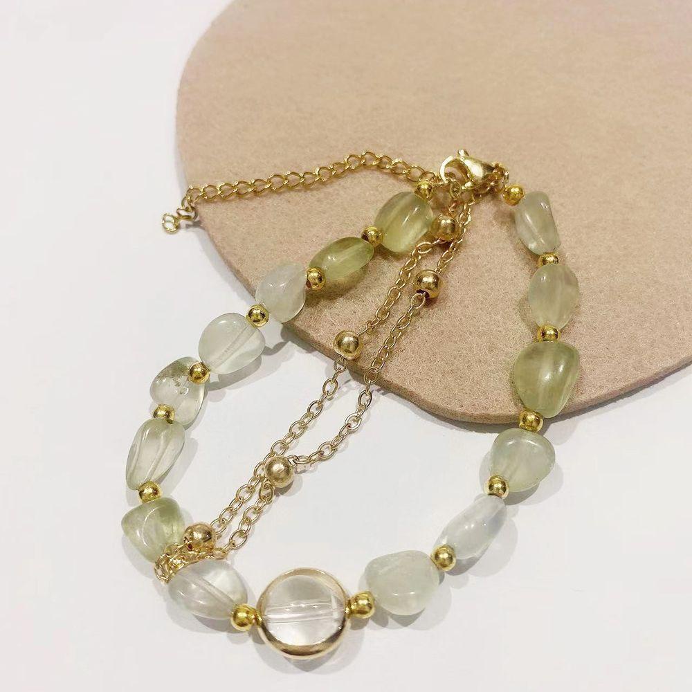 Vòng Tay Hạt Đá Prehnite Bằng Thép Không Gỉ Sáng Tạo|Vòng Tay Dây Xích Phong Cách Hàn Quốc