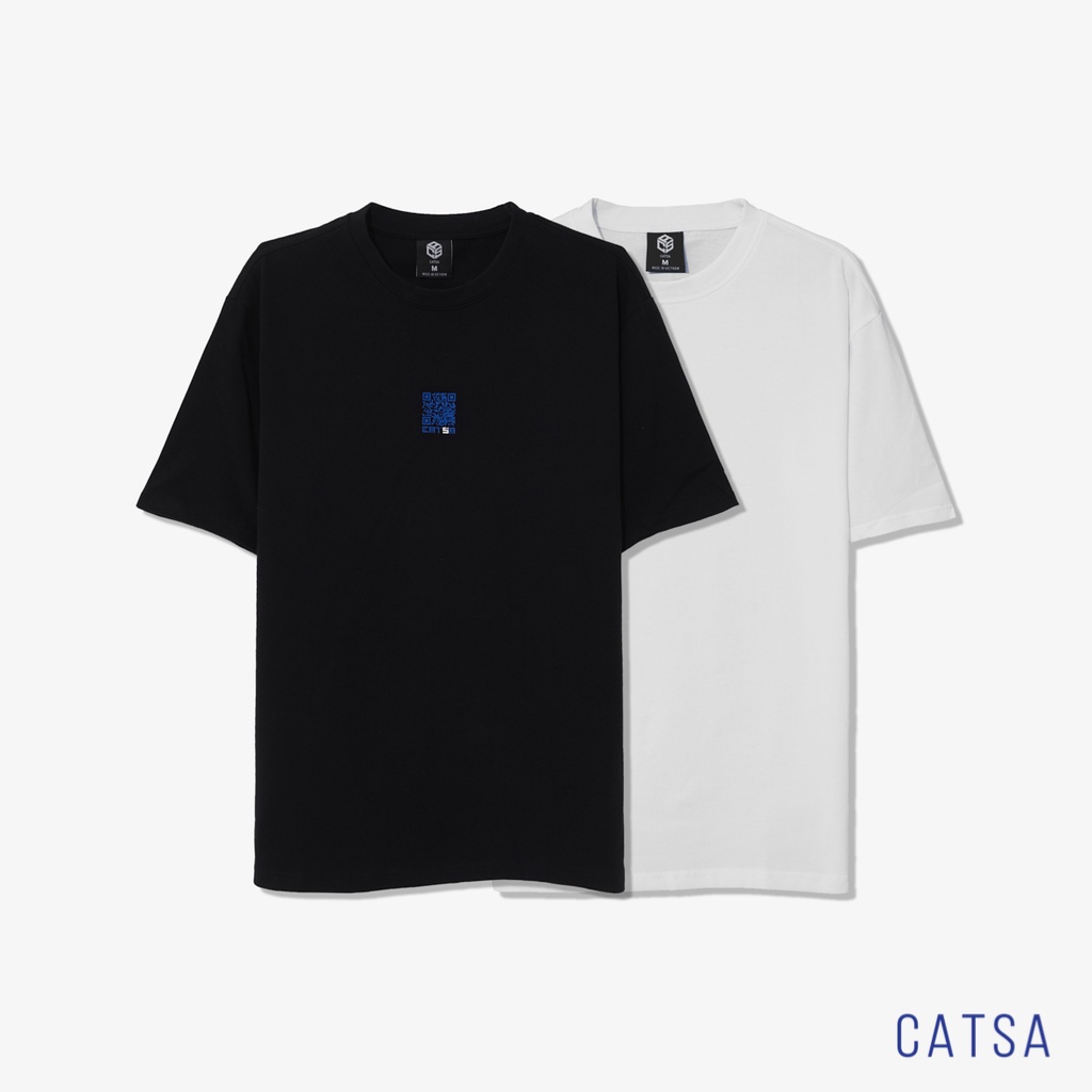 Áo thun nam cổ tròn QR in họa tiết form Oversize thun cotton cao cấp, thấm hút mồ hôi CATSA ATN326 - ATN327