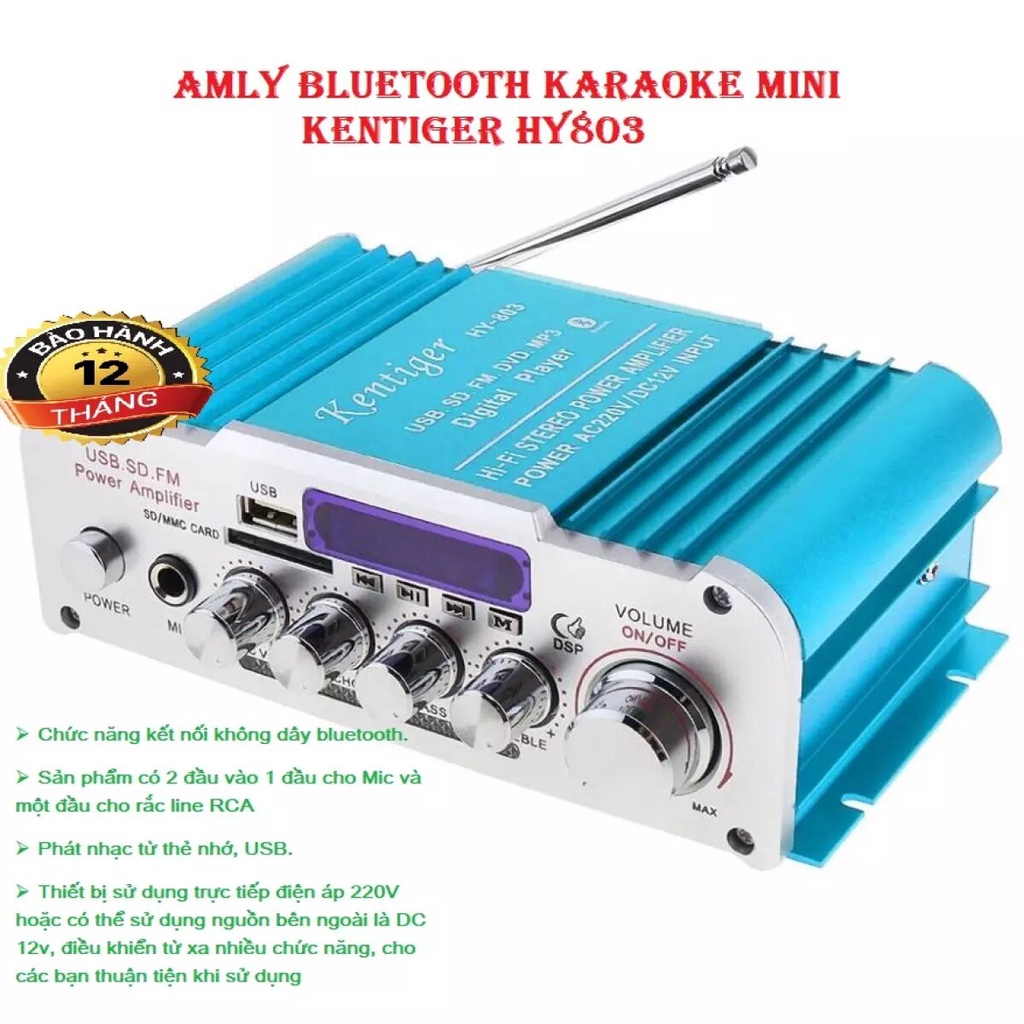 Amply karaoke - Amly mini Karaoke Kentiger HY 803 - Âm ly chơi nhạc âm thanh cực đỉnh - Âm li Gia Đình, Xe hơi - BH 12T