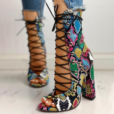 Giày sandal họa tiết da rắn thời trang mùa hè châu âu 2020