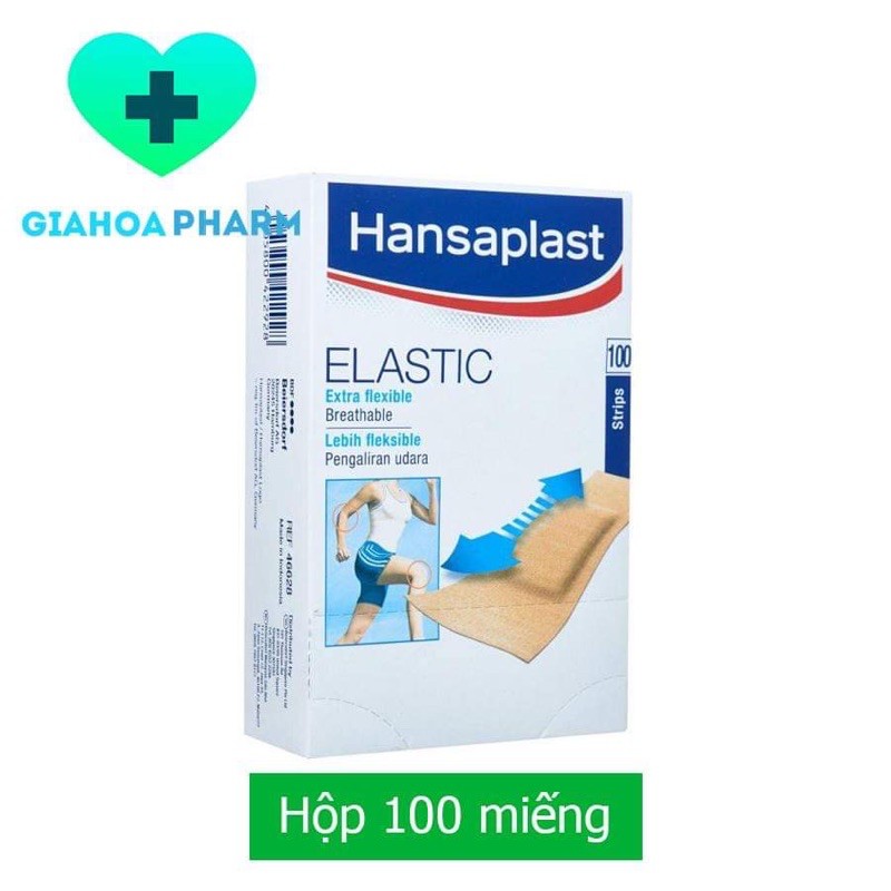 Băng cá nhân Hansaplast Elastic (Hộp 100 miếng) - Băng keo nền vải, dán phủ vết thương, vết trầy xước nhỏ