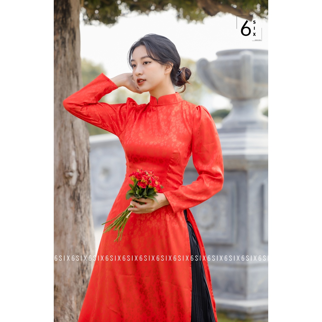 Áo dài cách tân nữ dài tay chất vải lụa hoa cao cấp | 6SIX Closet | Áo dài cách tân nữ cổ áo dài truyền thống đẹp
