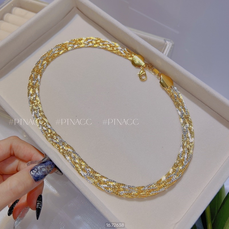 Dây chuyền, vòng cổ 3 bính ép dẹp phối màu, bản dày sang trọng, chạm máy 4D siêu sáng .PTNACC.