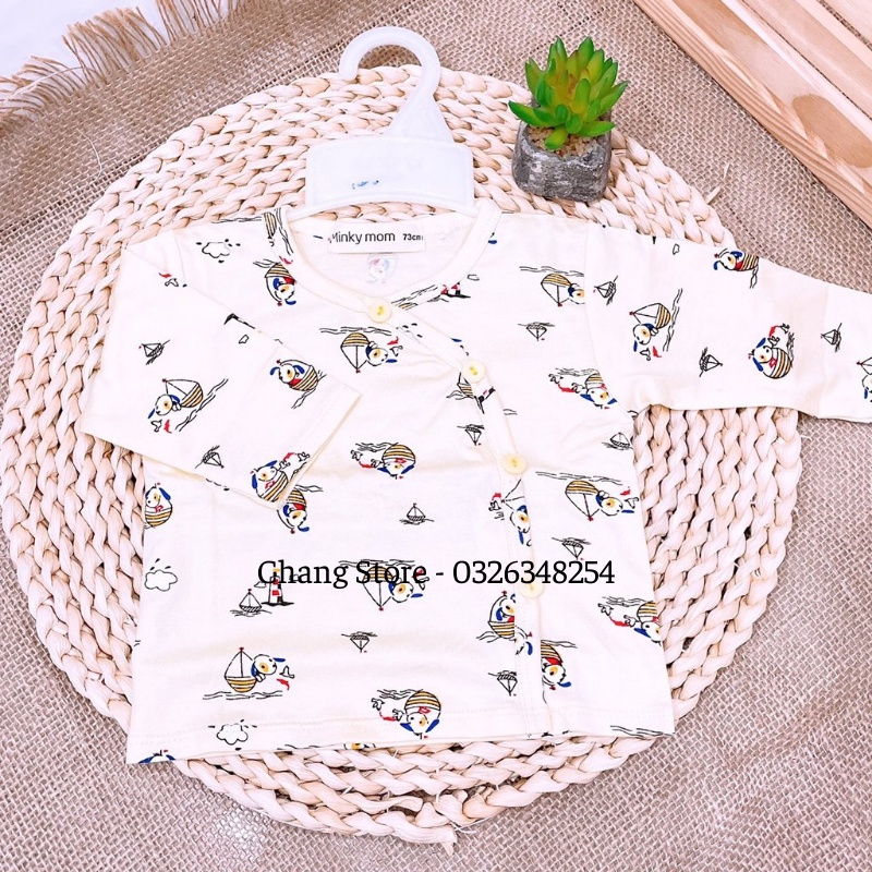 Áo Tay Dài/ Tay Ngắn Màu Vải Thun Lạnh Cao Cấp Minky Mom In Hình Động Vật Cho Bé Từ 3-6kg