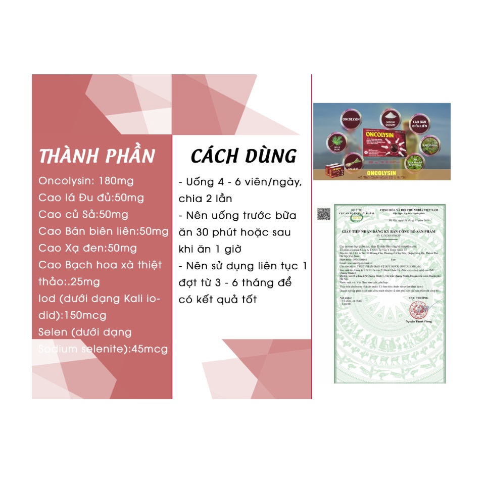 ONCOLYSIN – HỖ TRỢ THANH NHIỆT GIẢI ĐỘC CHỐNG OXY HÓA – NÂNG CAO SỨC ĐỀ KHÁNG – HỖ TRỢ GIẢM U BƯỚU