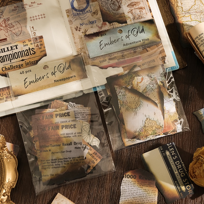 Set 40 Miếng Dán Trang Trí Sổ Tay Phong Cách Cổ Điển Độc Đáo DIY