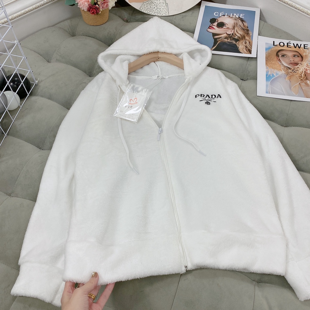 Áo hoodie mũ Par khóa mũ áo khoác ngoài nữ