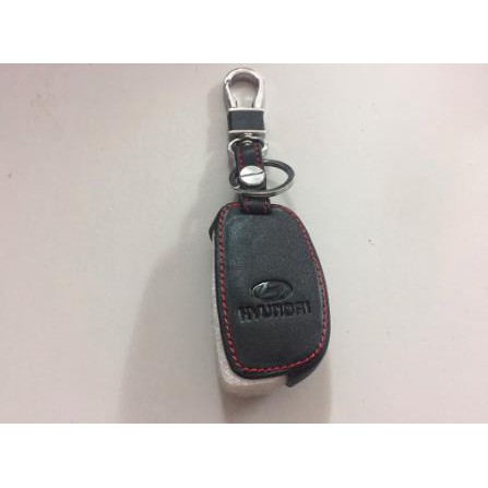 Bao da chìa khóa đen chỉ đỏ xe GRAND I10, Elantra - chìa gập