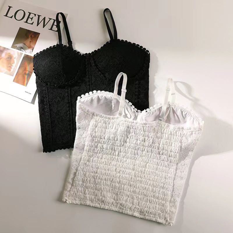 Áo Hai Dây Hở Lưng Phối Ren Có Miếng Đệm Ngực Kiểu Dáng Ngọt Ngào Quyến Rũ Cho Nữ