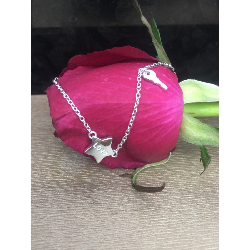 Lắc tay bi phối ống trơn bạc chuẩn dễ thương ngôi sao chữ Love chìa khoá