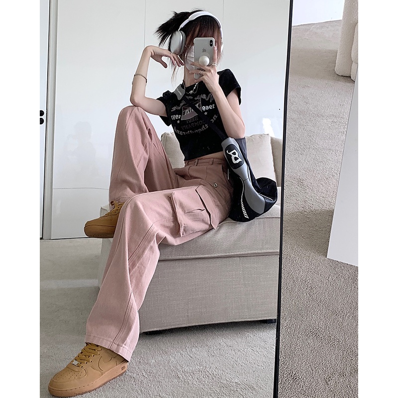Quần Yếm denim Lưng Cao Ống Rộng Thời Trang Hàn Quốc Cho Nữ