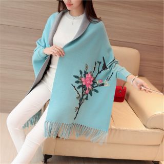 Áo len thêu hoa dạng khăn choàng ALTH99 (HÀNG ORDER 10-15 NGÀY)