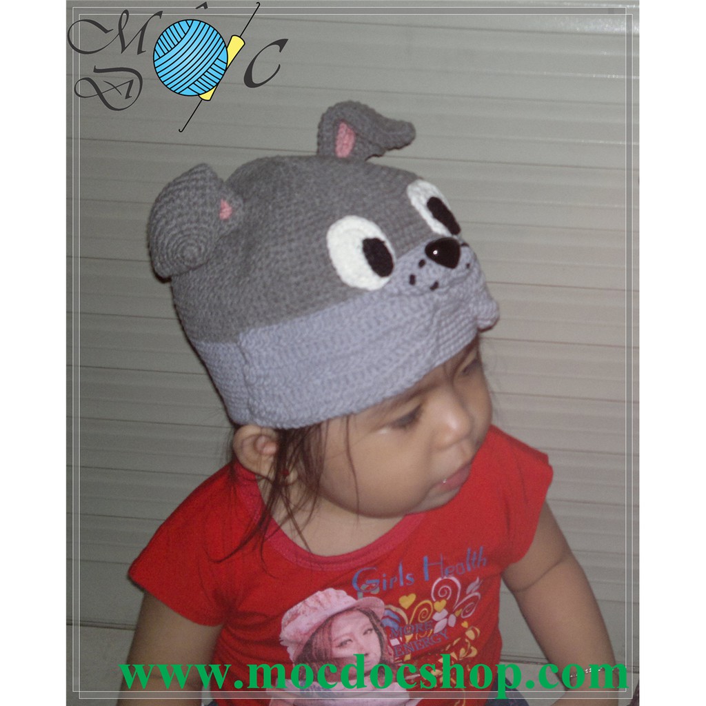Nón len handmade cho bé - chó - 0-12 tháng
