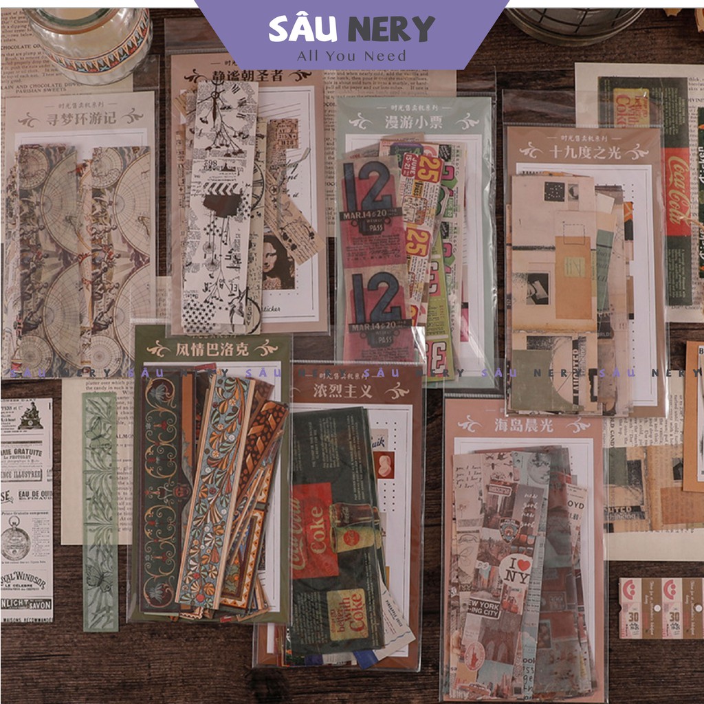 [SALE XẢ HÀNG] Sâu Nery - SN138 - Set 30 Original Long Sticker phong cách Vintage