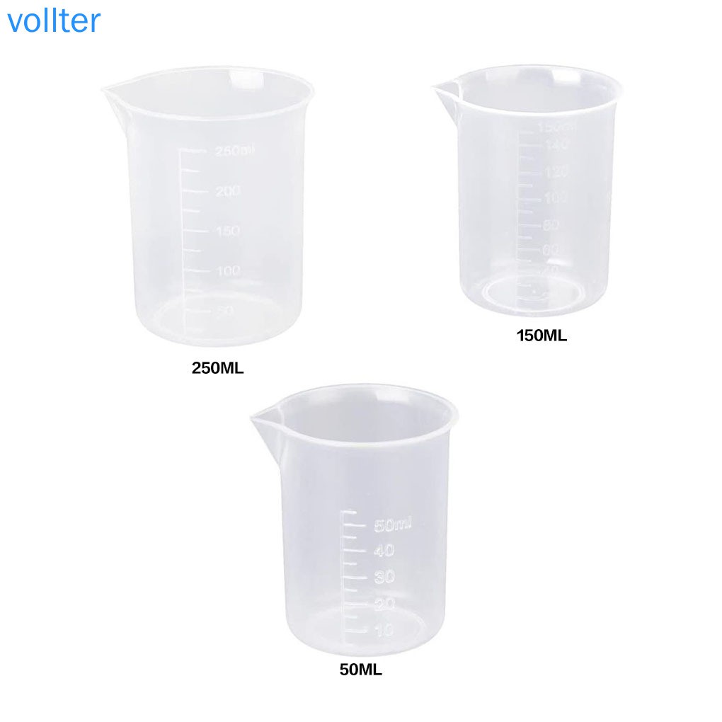 Set 3 Cốc Đo Bằng Nhựa Trong Suốt Có Vạch Đo Tiện Dụng Cho Phòng Thí Nghiệm