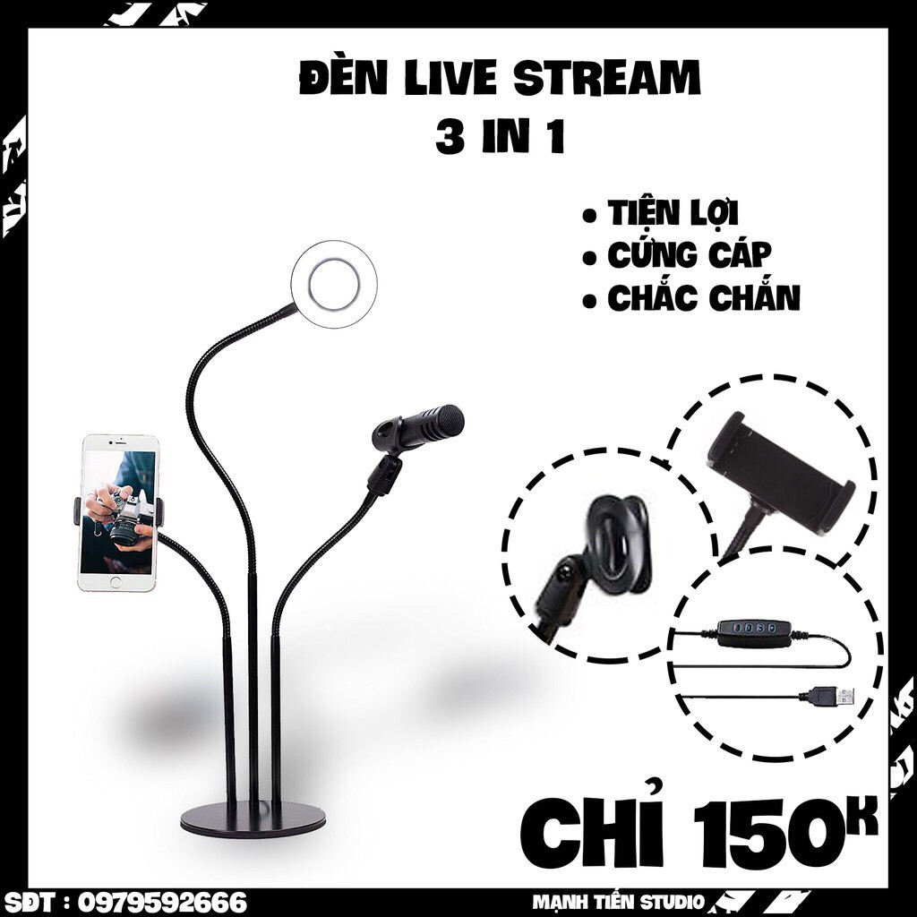 Đèn 4in1 livestream- giá đỡ micro - giá đỡ điện thoại - đèn led chuyển màu - siêu bền siêu chắc chắn
