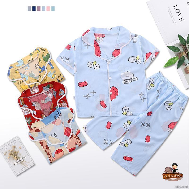 Bộ Đồ Ngủ Pijama Ngắn Tay Họa Tiết Hoạt Hình Cho Bé Từ 1-7 Tuổi