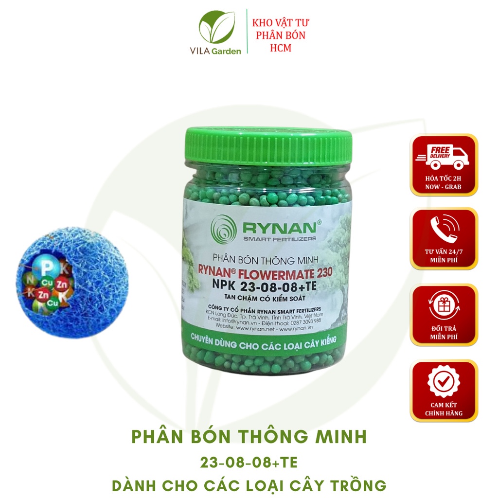 Phân Tan Chậm RYNAN FLOWERMATE 230 lọ 150g, Phân Bón Thông Minh NPK 23-8-8+TE