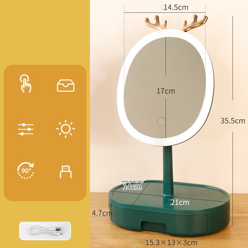 Gương để bàn phong cách bắc âu, gương để bàn trang điểm có đèn led cảm ứng thông minh NPR21