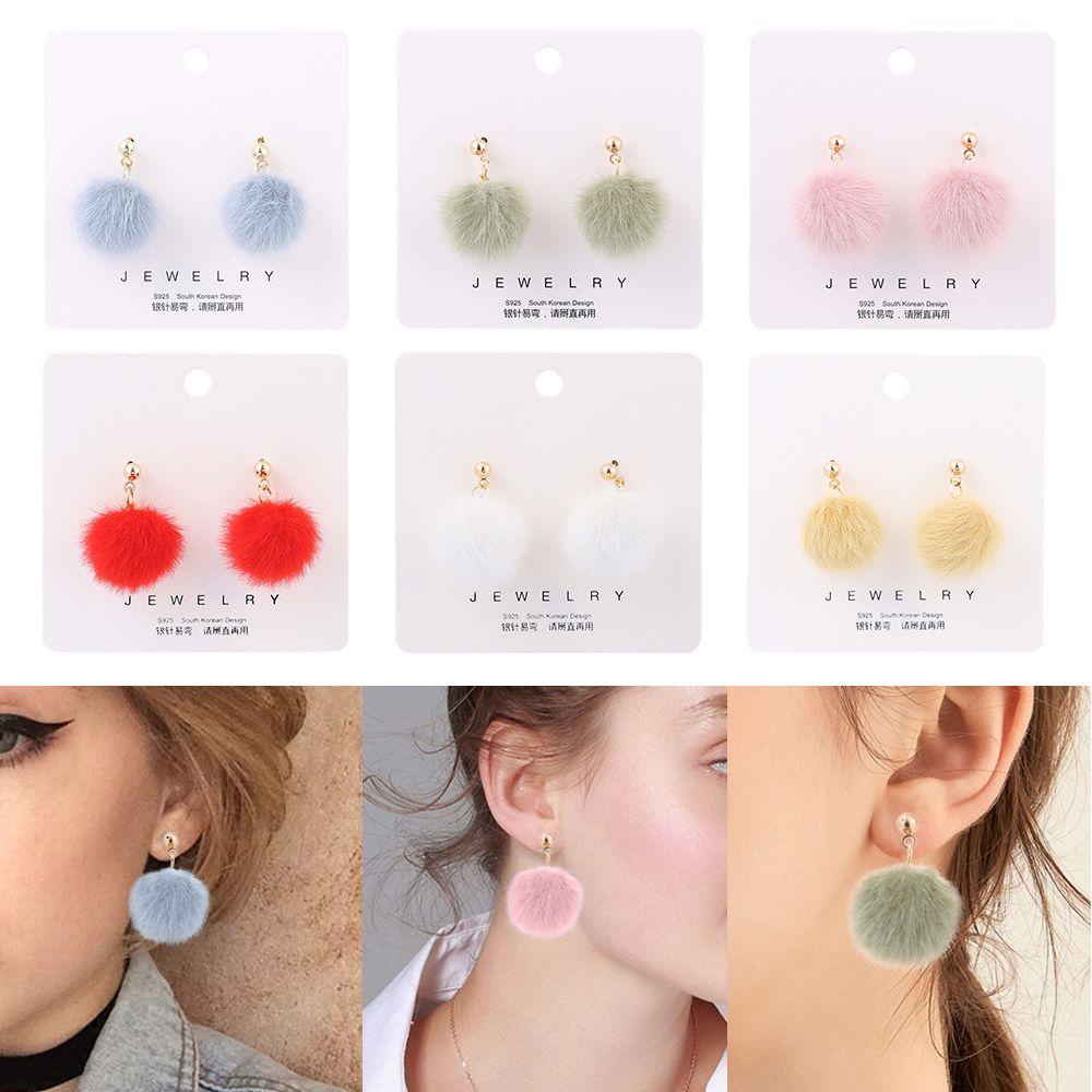 Bông Tai Đính Bóng Lông Nhiều Màu Sắc Sáng Tạo Dễ Phối Đồ 1 Cái