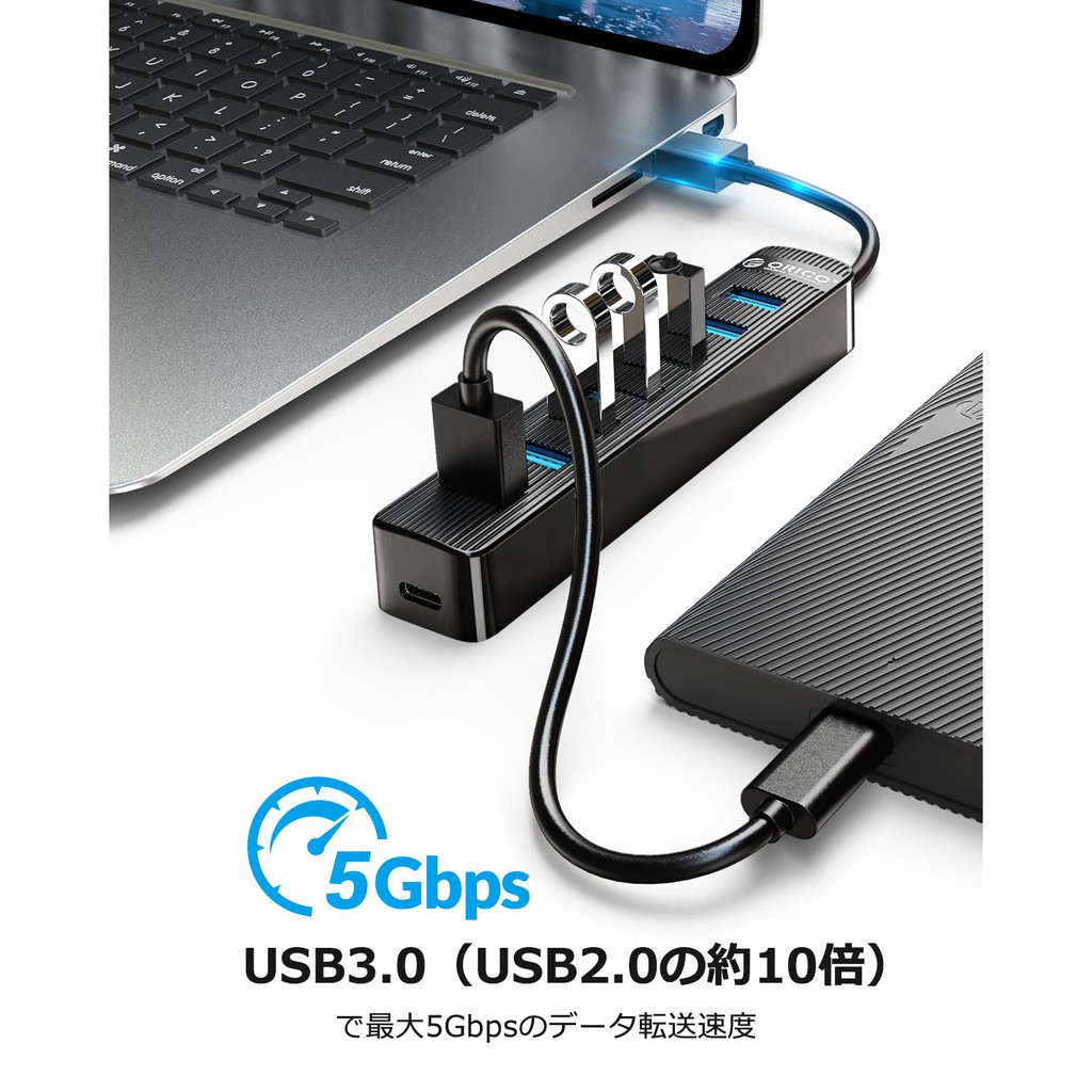 Bộ HUB ORICO TWU32-7A 7 Cổng USB 3 0 + 2.0 + Cổng Nguồn Type-C Tốc Độ Cao Dành Cho Máy Tính PC