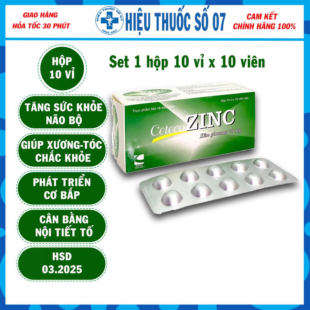 Kích mọc tóc, Thực phẩm chức năng, Kẽm cho bé, kẽm Zinc gluconate 70mg (Set 10 vỉ x 10 viên)