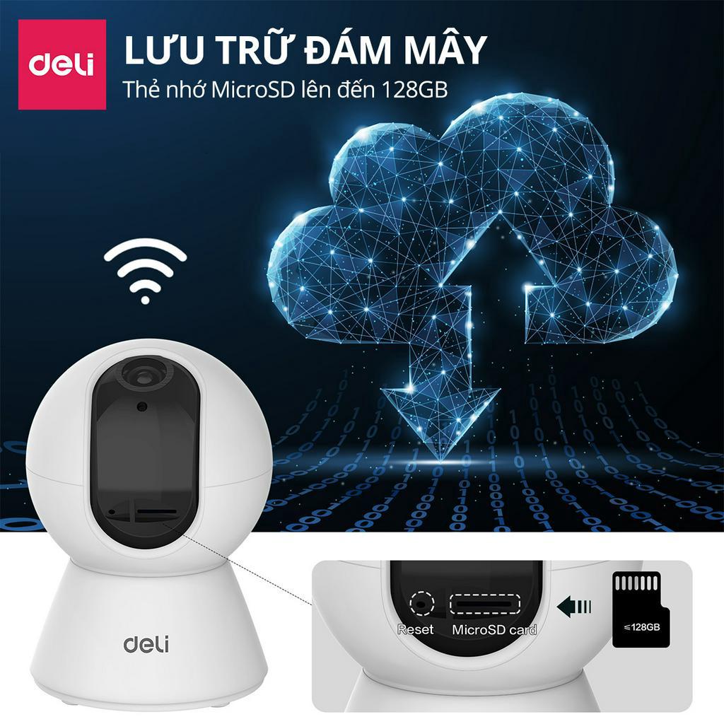 Camera Wifi IP Deli HD 1080P 360 Độ Chính Hãng Giám Sát Văn Phòng Có Đàm Thoại - Theo Dõi Phát Hiện Chuyển Động Ban Đêm