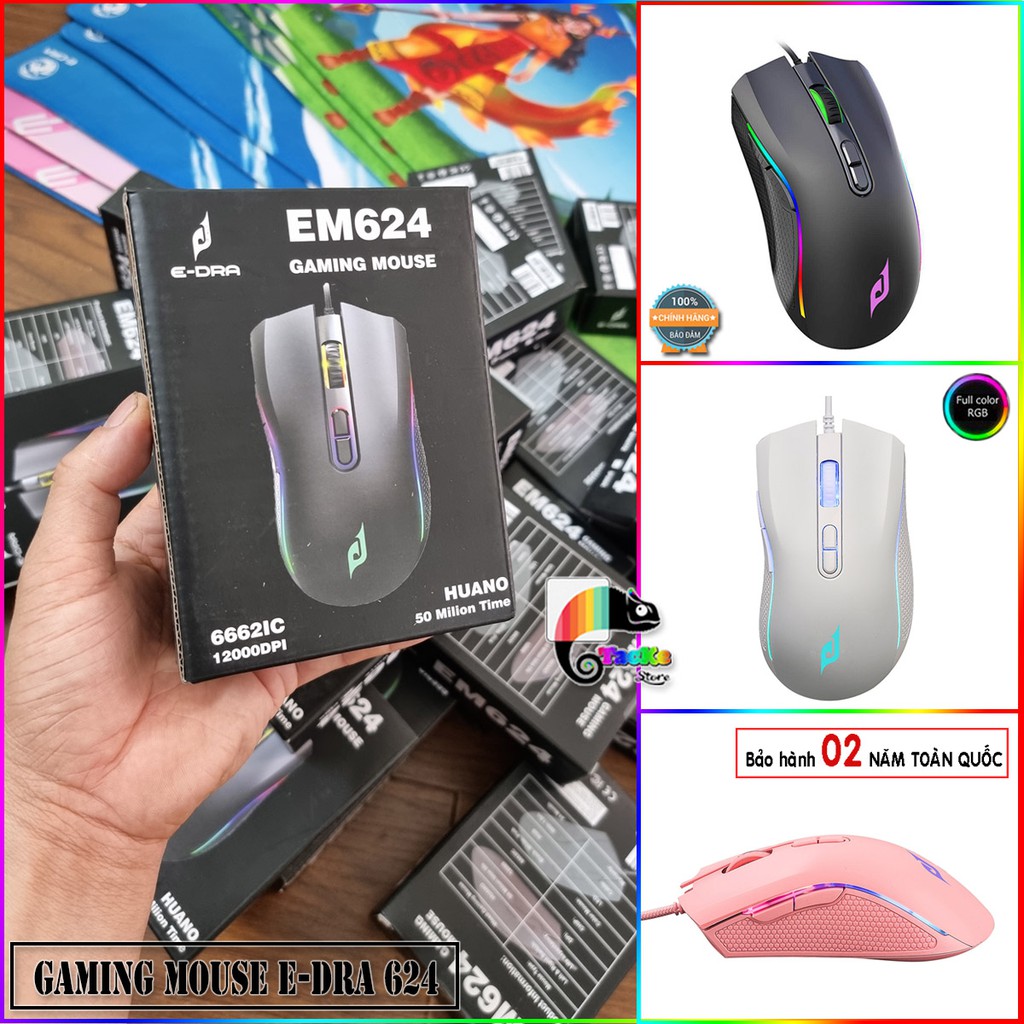 Chuột Gaming Chính hãng E-Dra EM624 RGB, Chuột chơi game, chuột máy tính có dây mua kèm bàn di chỉ 1k , BH 2 năm EM 624