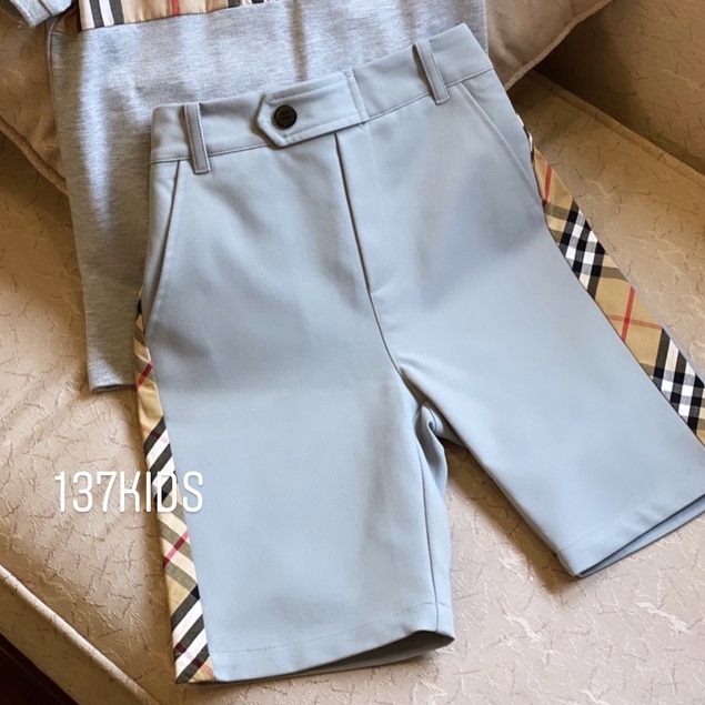 Quần short bé trai 137Kids đùi kaki kẻ caro burberry