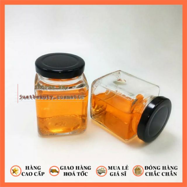 HŨ THỦY TINH VUÔNG 100ml 200ml 280ml 500ml 730ml LỌ ĐỰNG GIA VỊ miệng rộng nắp nhôm đựng gia vị mật ong lớn nhỏ