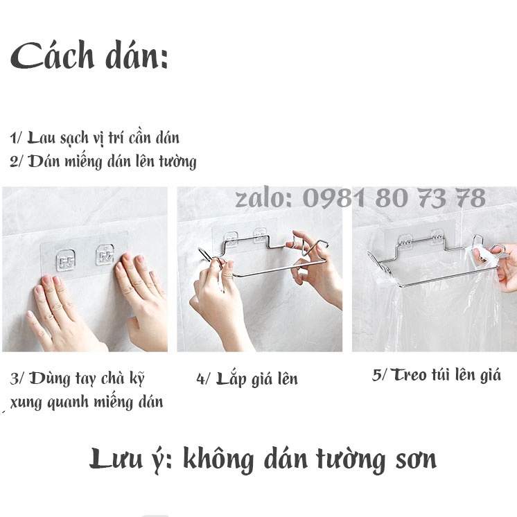 Giá treo túi đựng rác inox 304, kệ inox dán tường chịu lực-SG