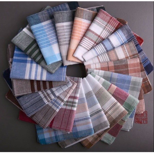 Bộ 5 Khăn Tay Cotton Vuông Kẻ Sọc Cá Tính Cho Nam