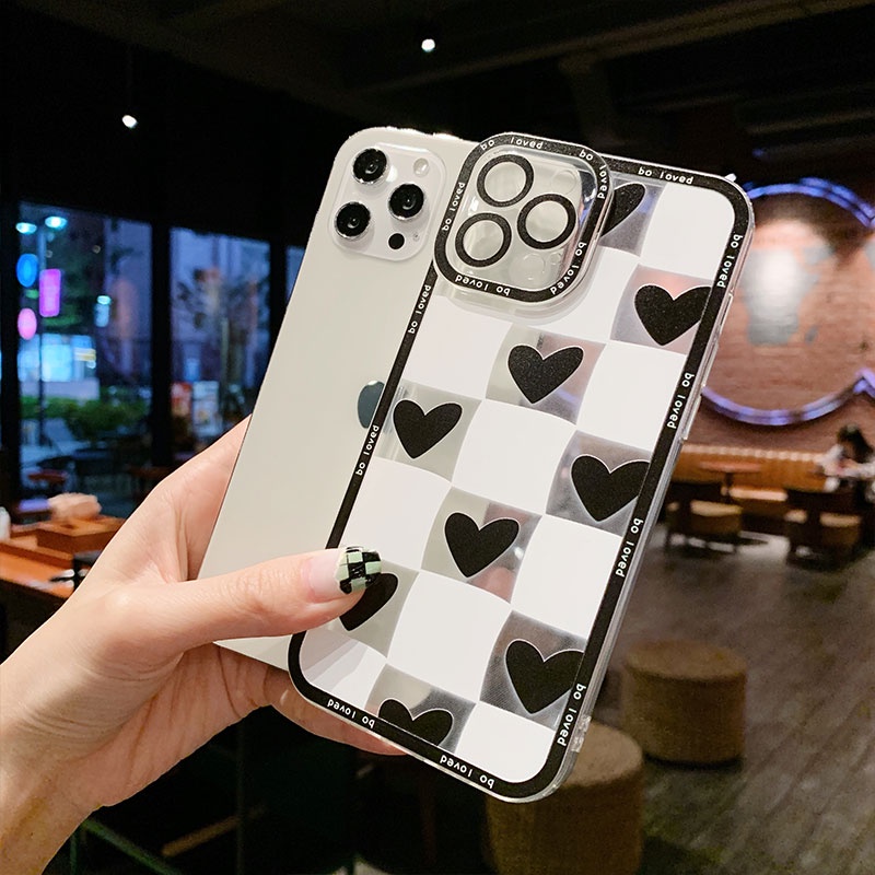 Ốp điện thoại kẻ ô kiểu trái tim cho iPhone 6/6plus/6s/6splus/7/7plus/8/8plus/x/xs/xr/xsmax/11/12/13/pro/max/plus/promax | BigBuy360 - bigbuy360.vn