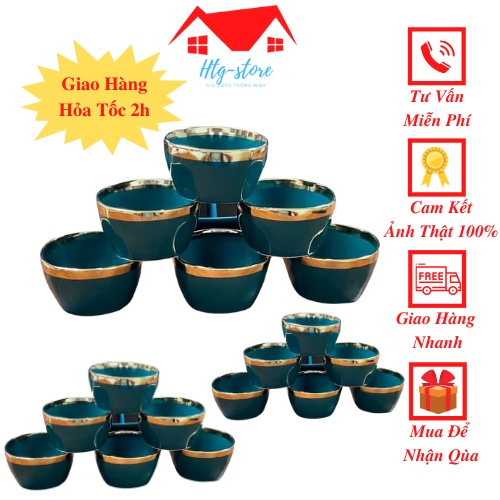 Bộ 6 bát sứ viền mạ vàng cao cấp CAMELIA ( tặng kèm 06 đôi đũa chống trơn phong cách nhật)