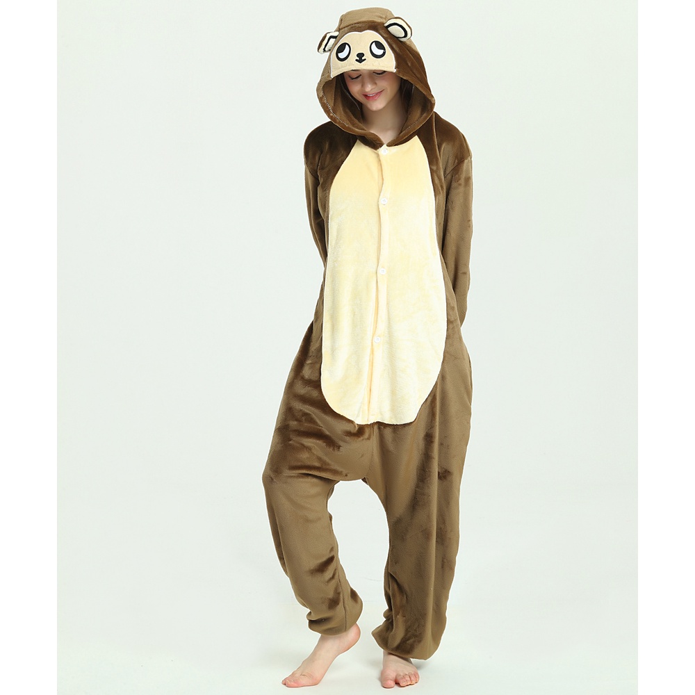 Bộ Đồ Ngủ Liền Thân Tay Dài In Hình Khỉ Hoạt Hình Dễ Thương Dành Cho Nữ